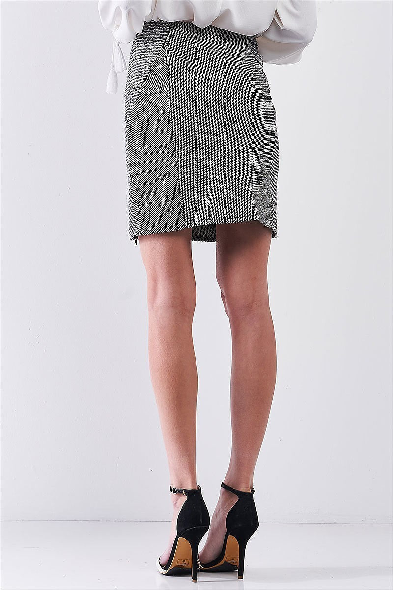 Zipper detail mix fabric pencil skirt (TDG8252)