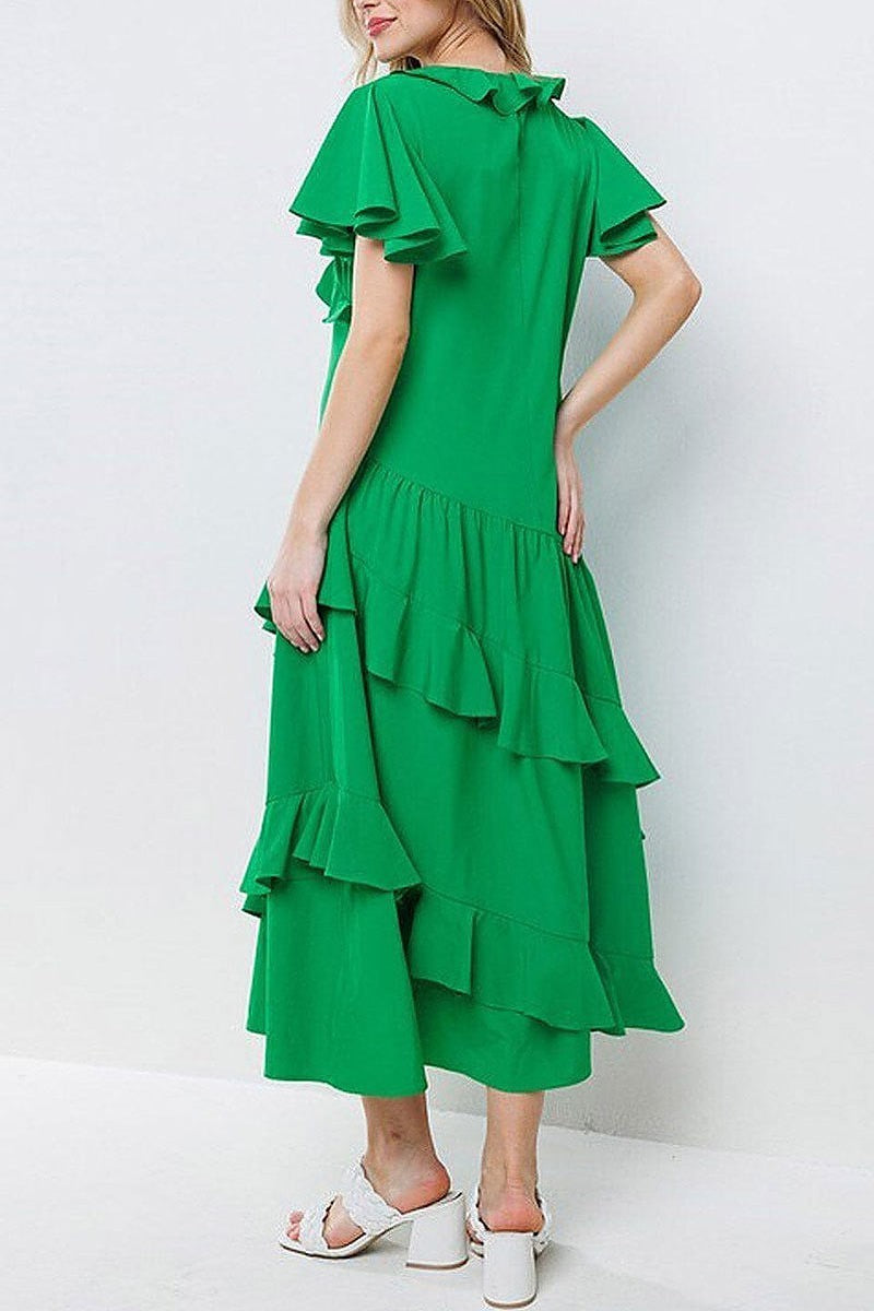 Short sleeve ruffle detailed surplice maxi dress (EFWT6249)