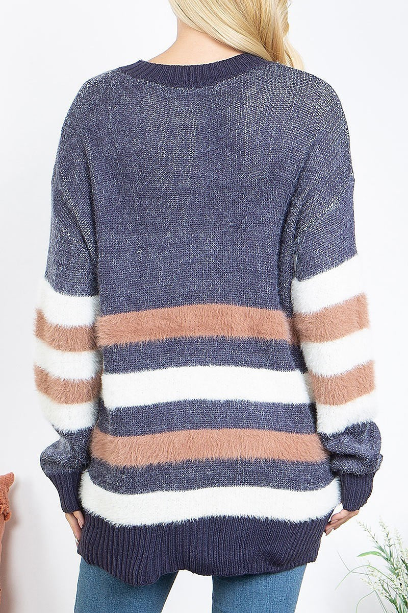 Stripe contrast knitted sweater (DGS5821)