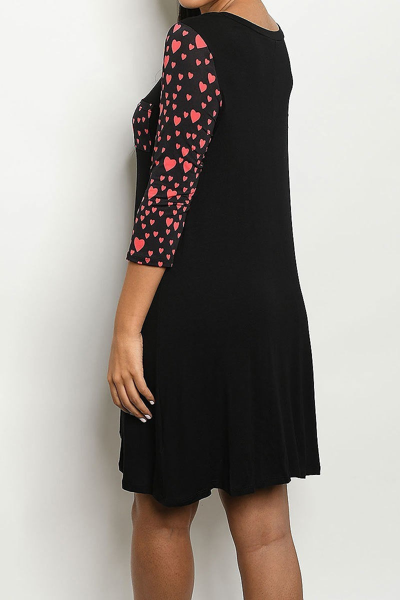 Heart print contrast color block dress (DED5430-1)