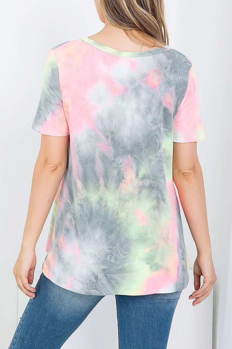 V neck tie dye loose fit top (EF4088)