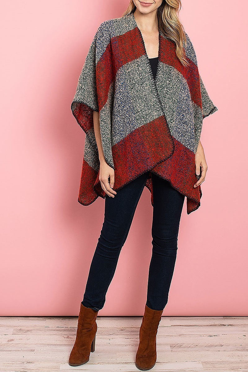 Plaid loose fit poncho sweater (DGS4914)