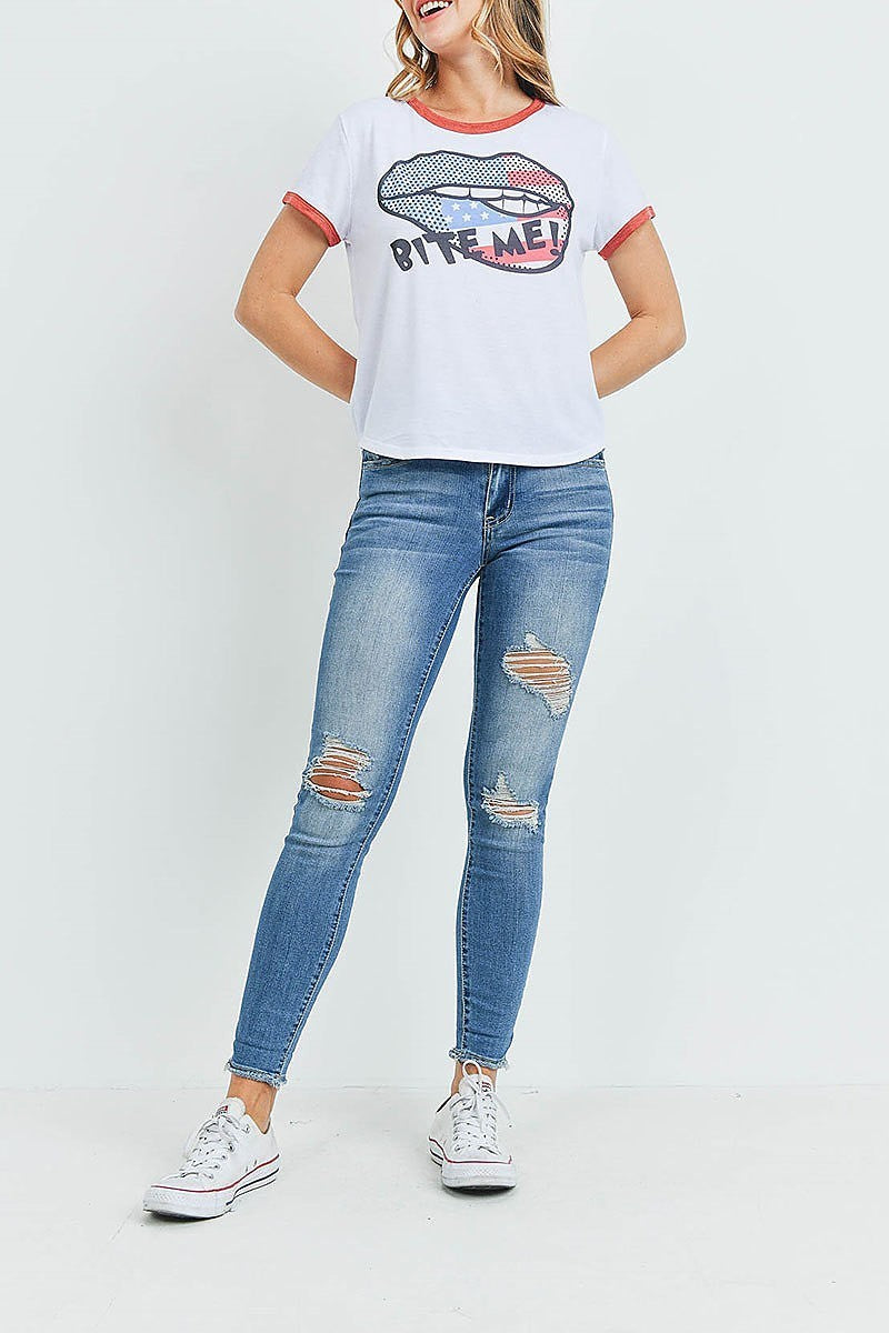 Bite me color block graphic top (ED9742)