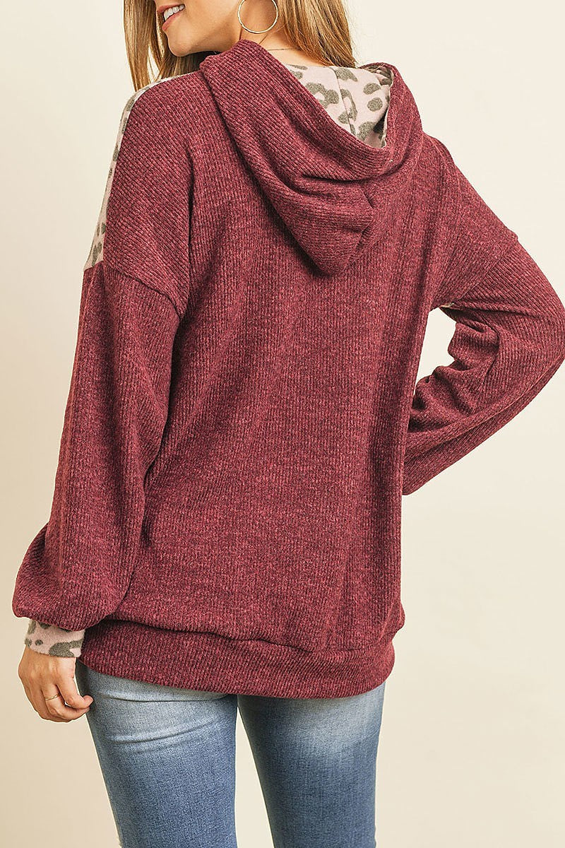 Animal color block pocket front sweat hoodie (ED8044-2)