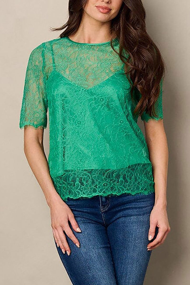 Short sleeve lace cami and top (EFWT2216)