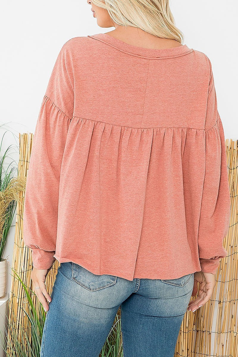 Long sleeve pleated detail top (EF6089)