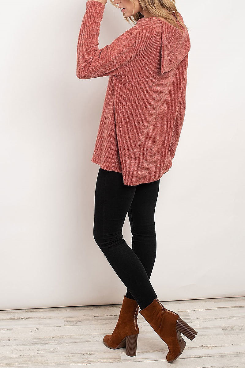 Button trimmed collar detail sweater top (ED7883-1)