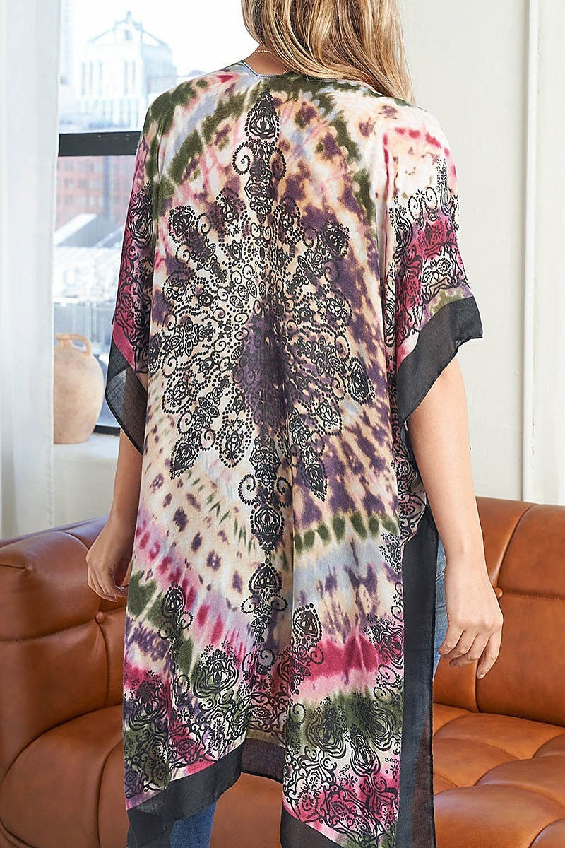 Tie dye boho open front kimono (EF3232)