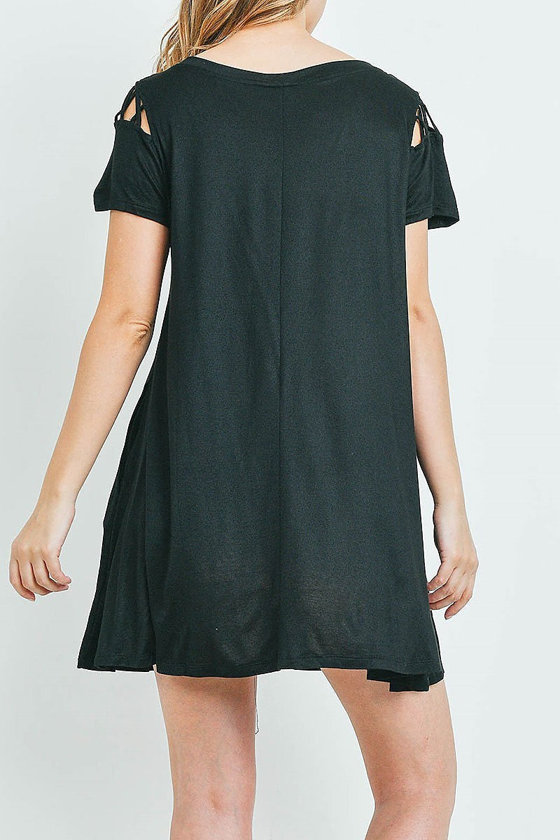 Crisscross detail cutout shoulder pocket dress (DED6164-2)