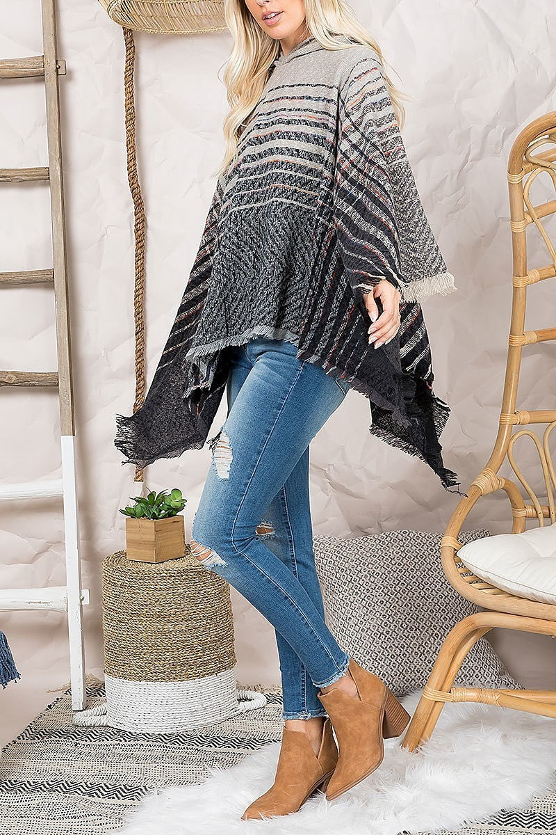 Two tone hooded poncho (DGS5469)