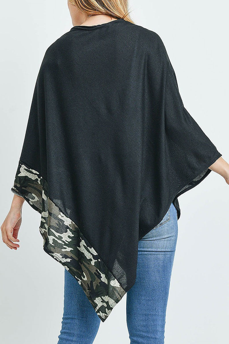 Camo trim solid poncho (ED9238)