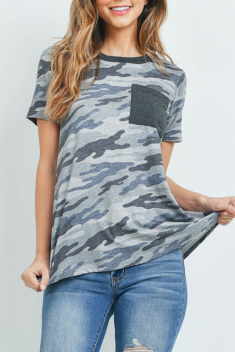 Short sleeves camouflage top with pocket (ED9161)