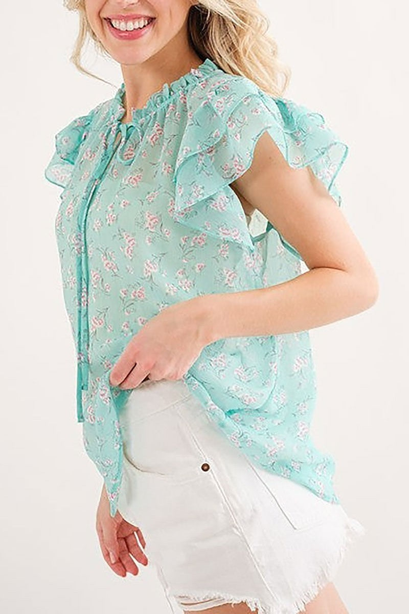 Floral print ruffled blouse top (EDSW4478)