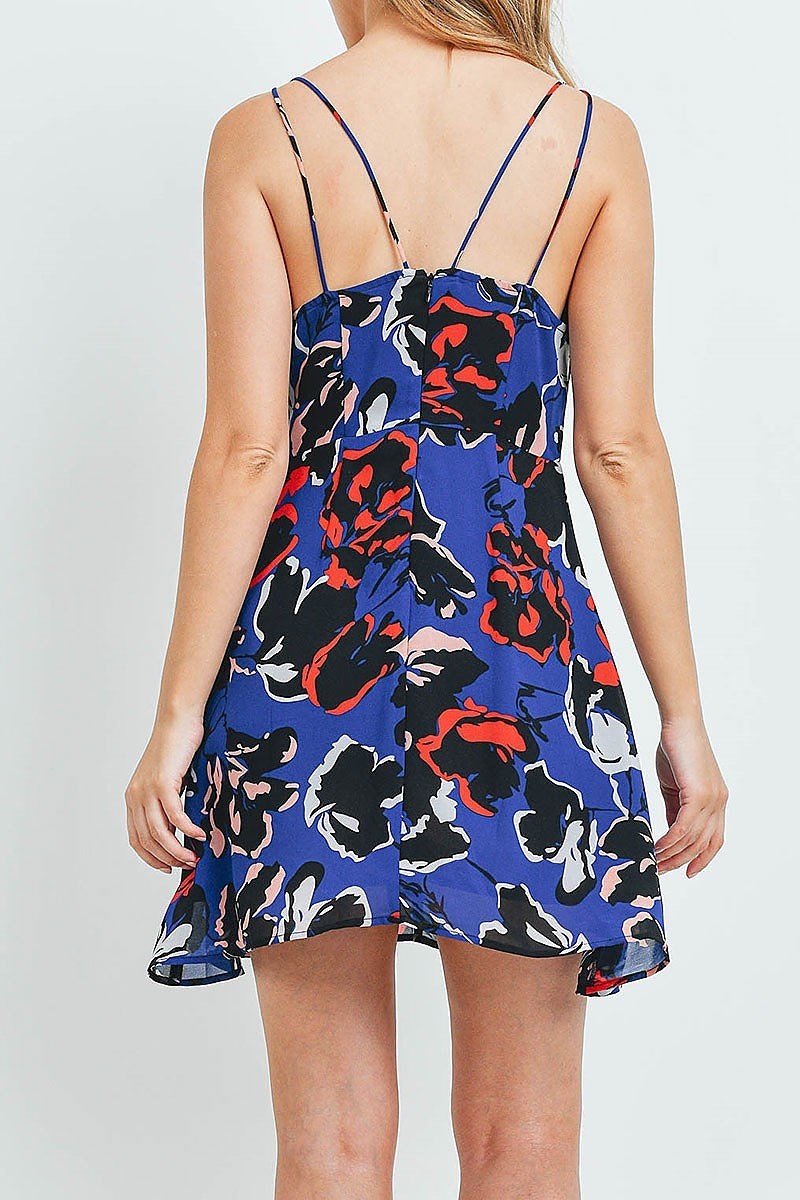 V neck floral print flare dress (DED6206)