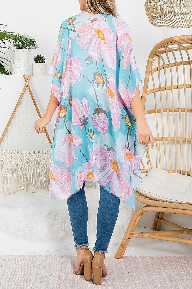 Flower print bohemiian open front kimono (EF3248)