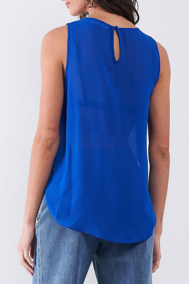 Round neck cutout detail loose fit top (TDG8135)