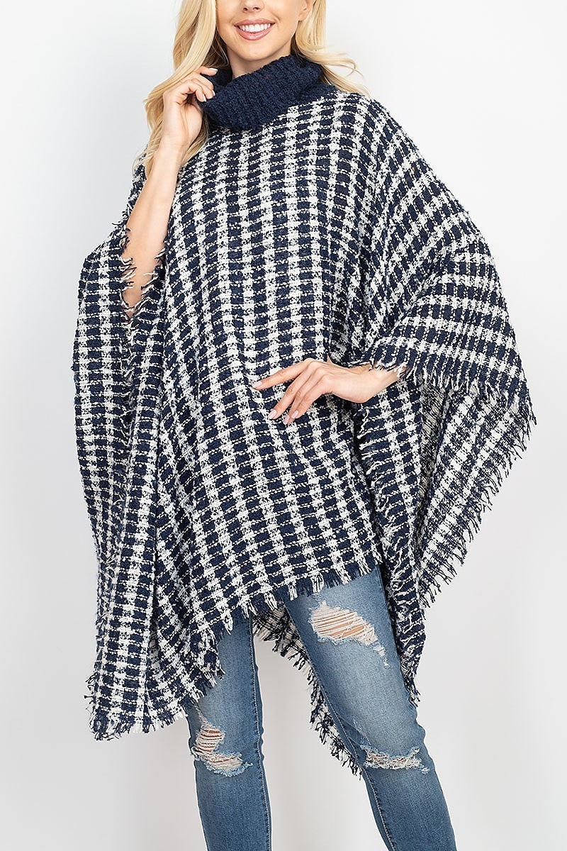 Knit striped plaid shawl poncho (DGS5284)