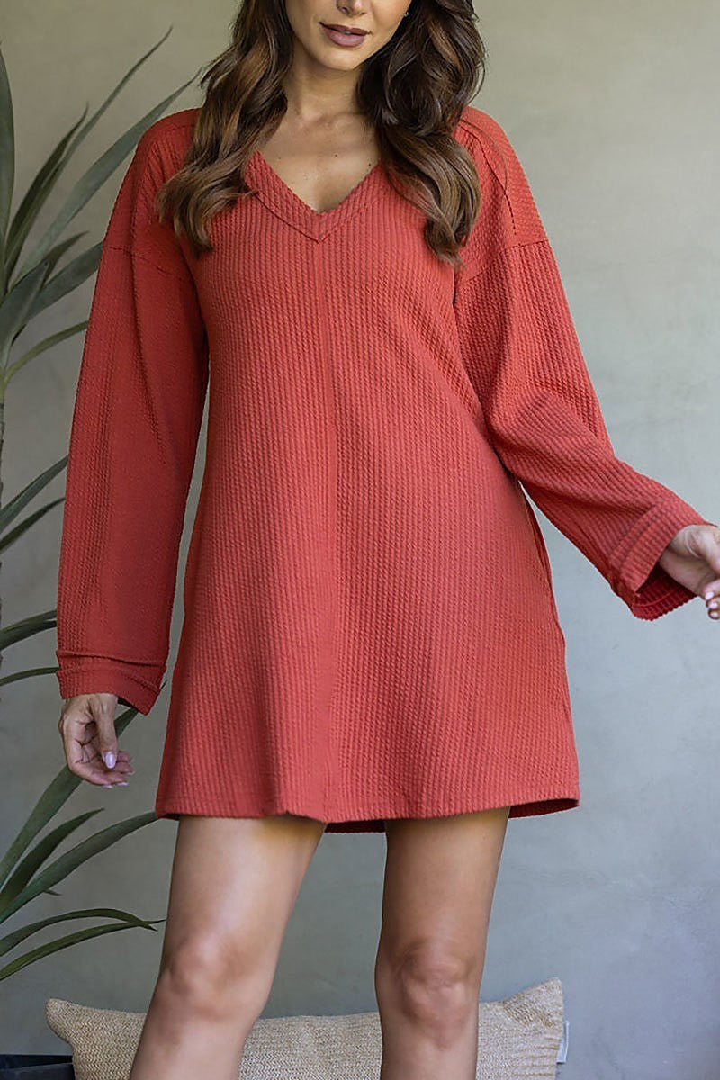 Ribbed knit long sleeves mini dress (EDSW3666)