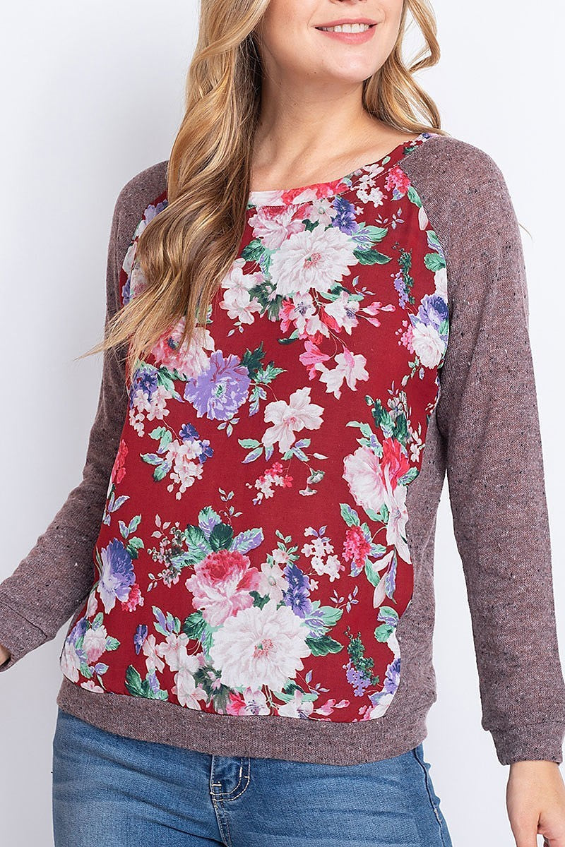 Floral print color block top (EF1923)