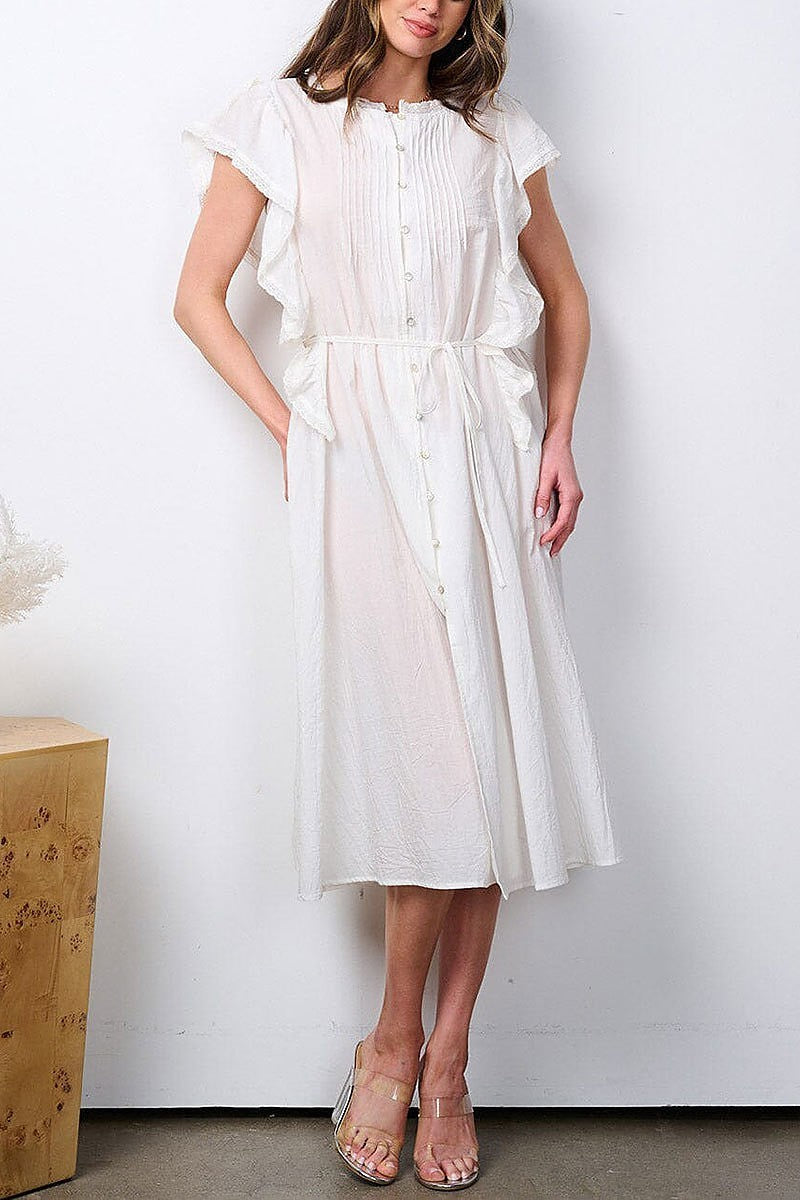 Sleeveless ruffle button up midi dress (EFWT7268)