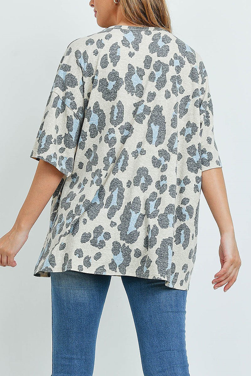 Oversize leopard print round neck top (EF1097)