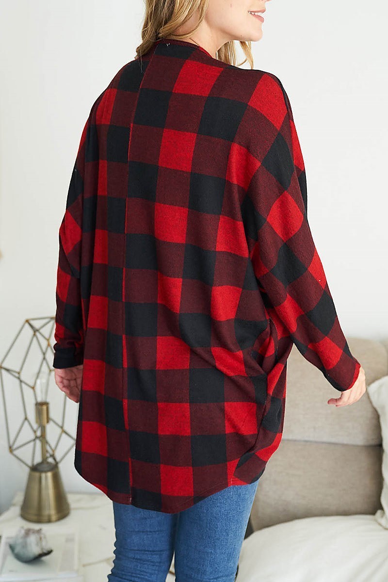 Long sleeve plaid open front cardigan (EF2374-1)