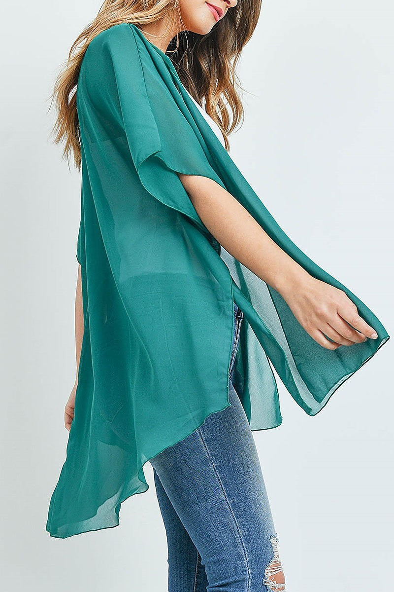 Sheer solid hi lo kimono top (ED9811)