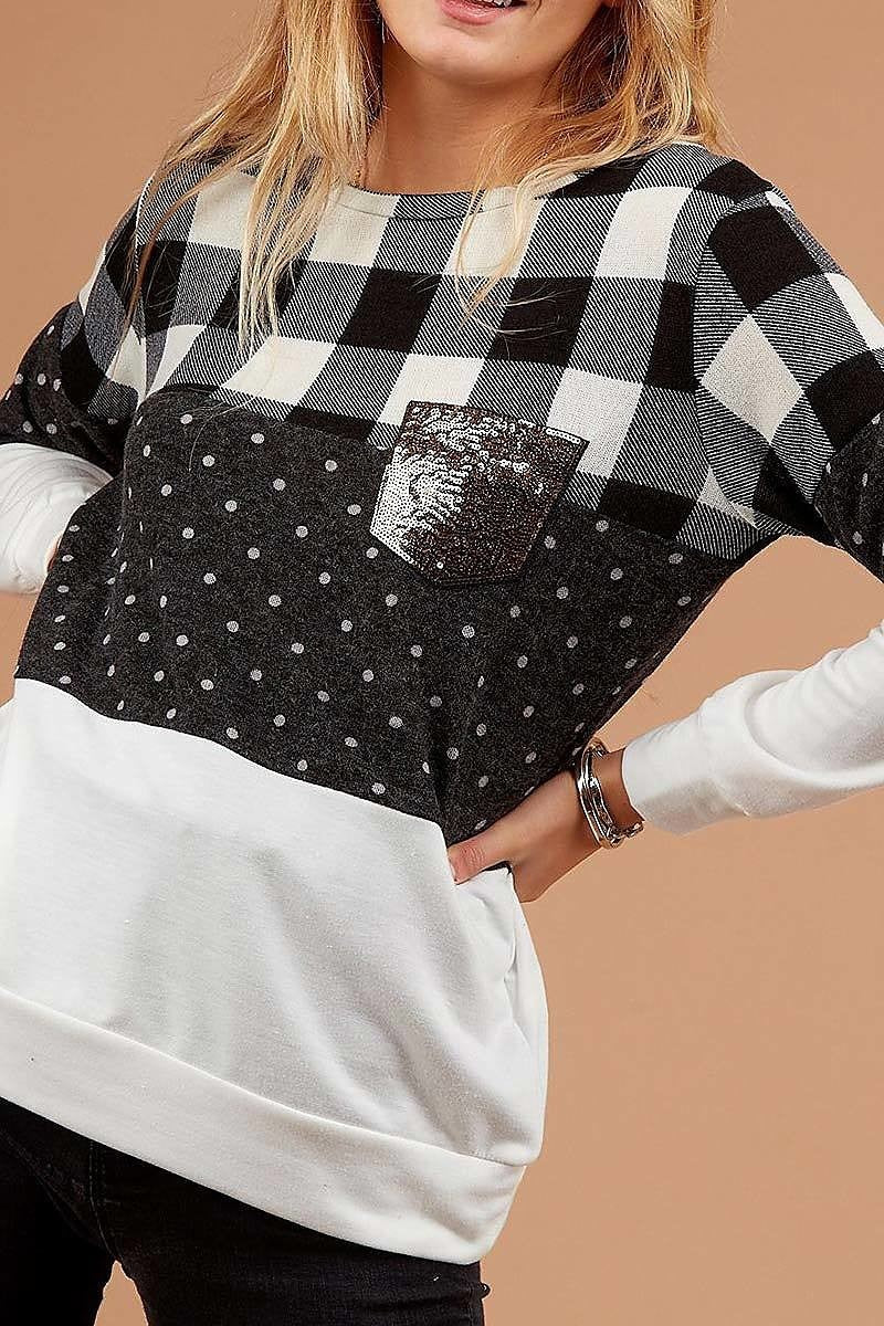 Plaid polka dot color block sweater (DGBM8895-LAST)