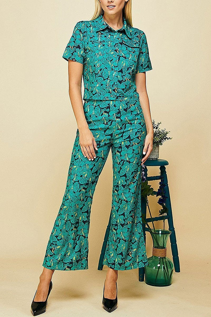 Blouse top & wide leg pants floral set (EGWT1331)