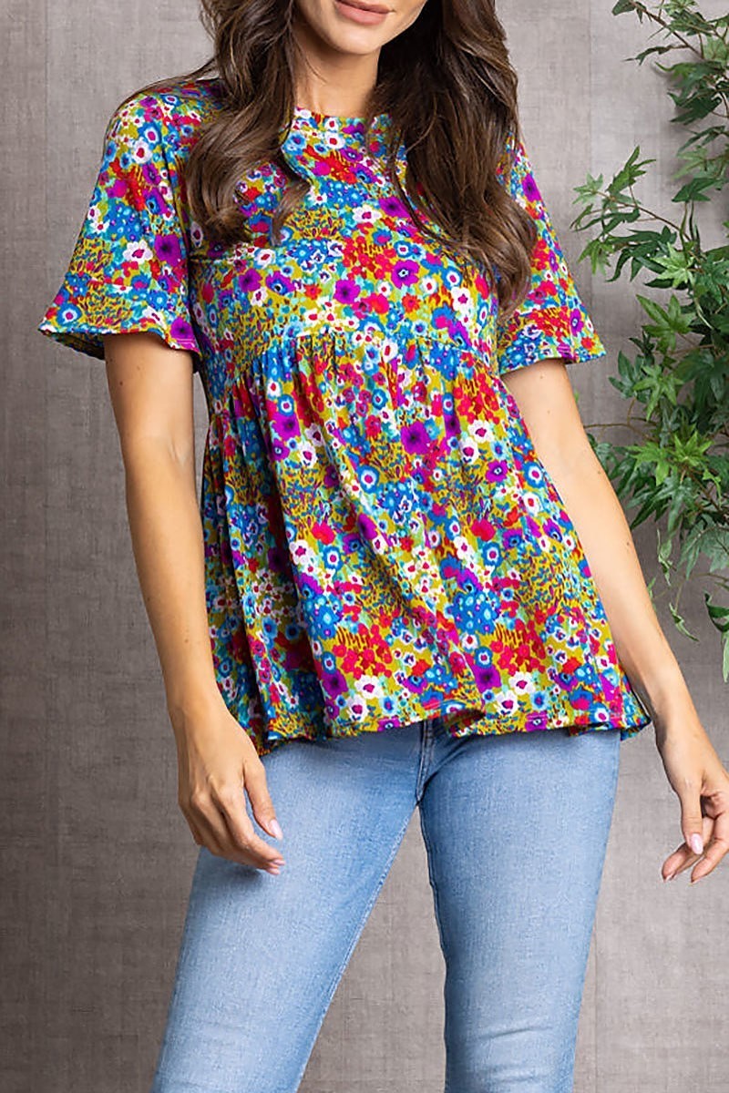 Classic floral print babydoll blouse top (EDSW3205)