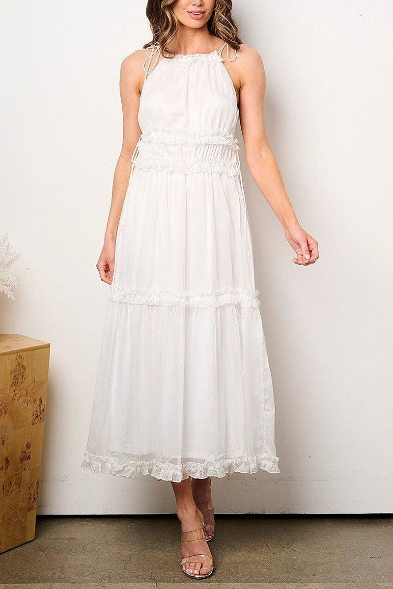 Sleeveless tiered ruffle maxi dress (EFWT9193)