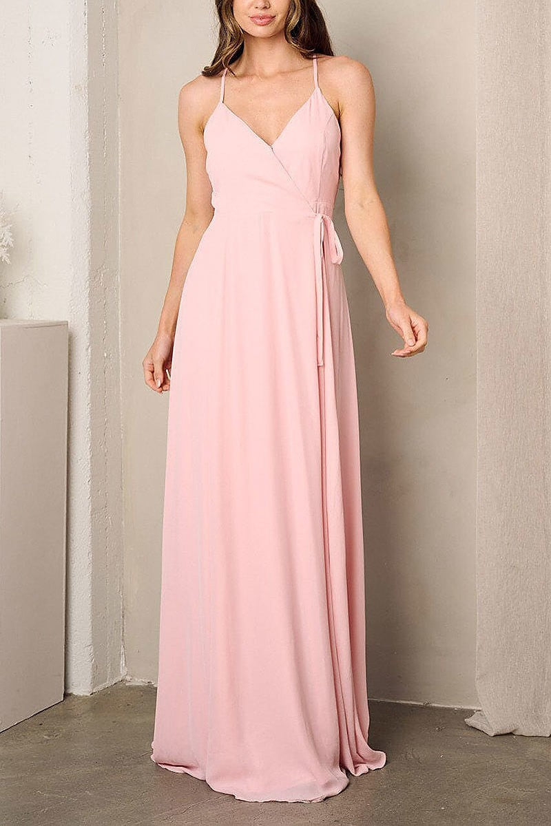 Sleeveless surplice self tie maxi dress (EFWT3230)