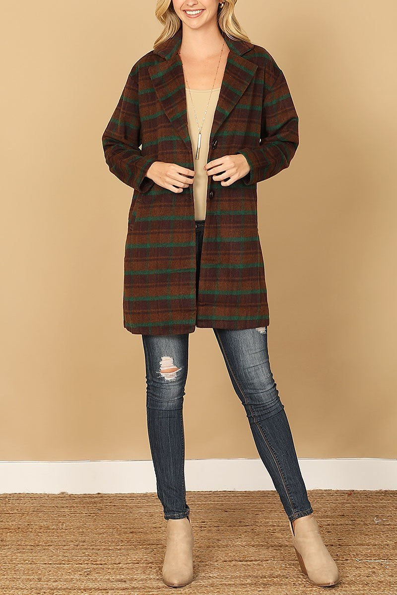 Open front plaid button jacket (DGS6736)