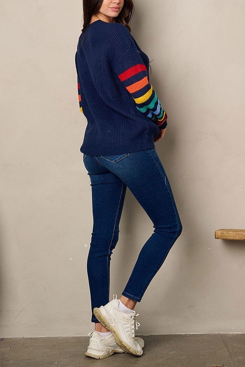 Long multi color sleeve pullover sweater (EFWT4887)