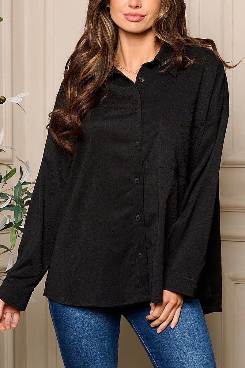 Long sleeve button up blouse top (EFWT5376)