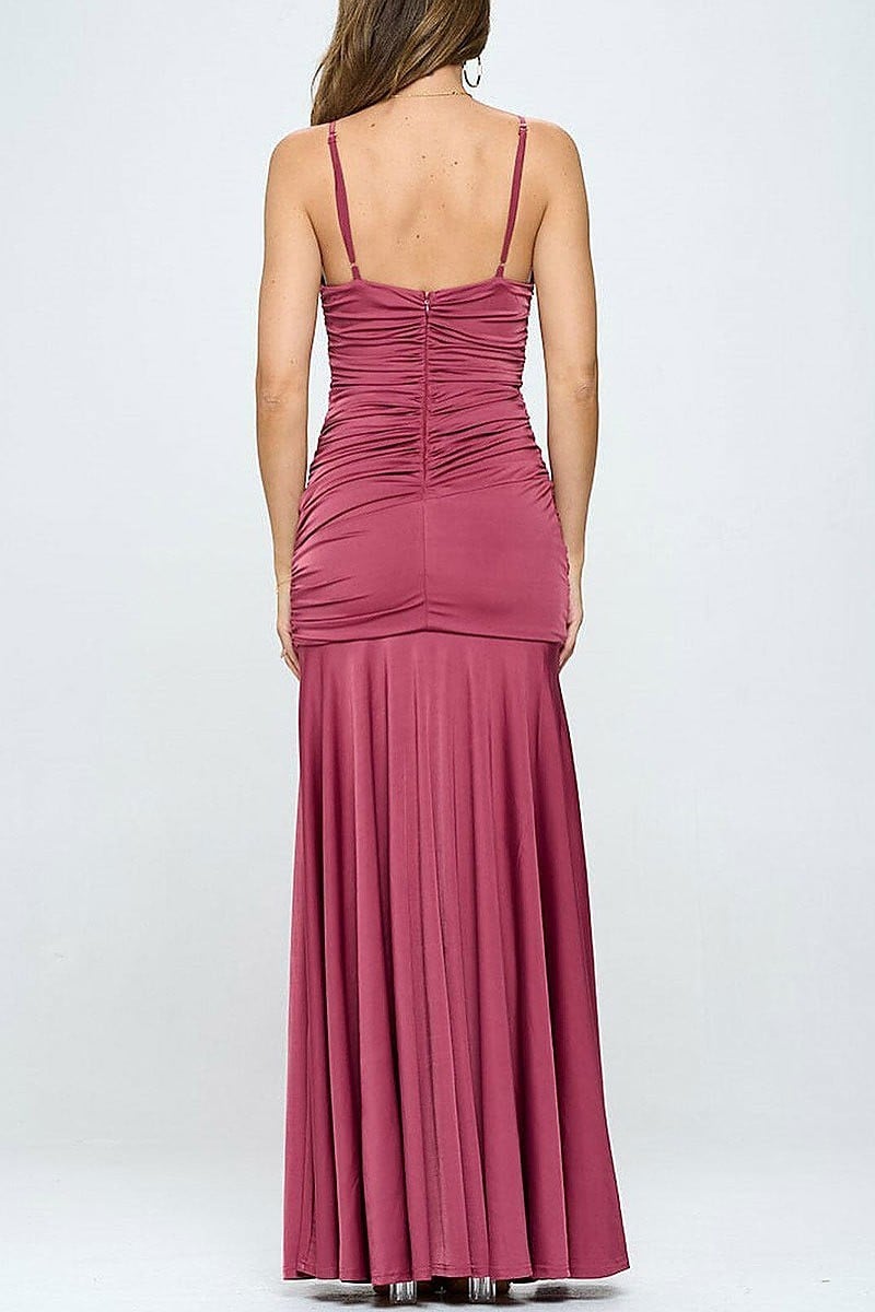 Sleeveless v-neck front slit maxi dress (EFWT1409)