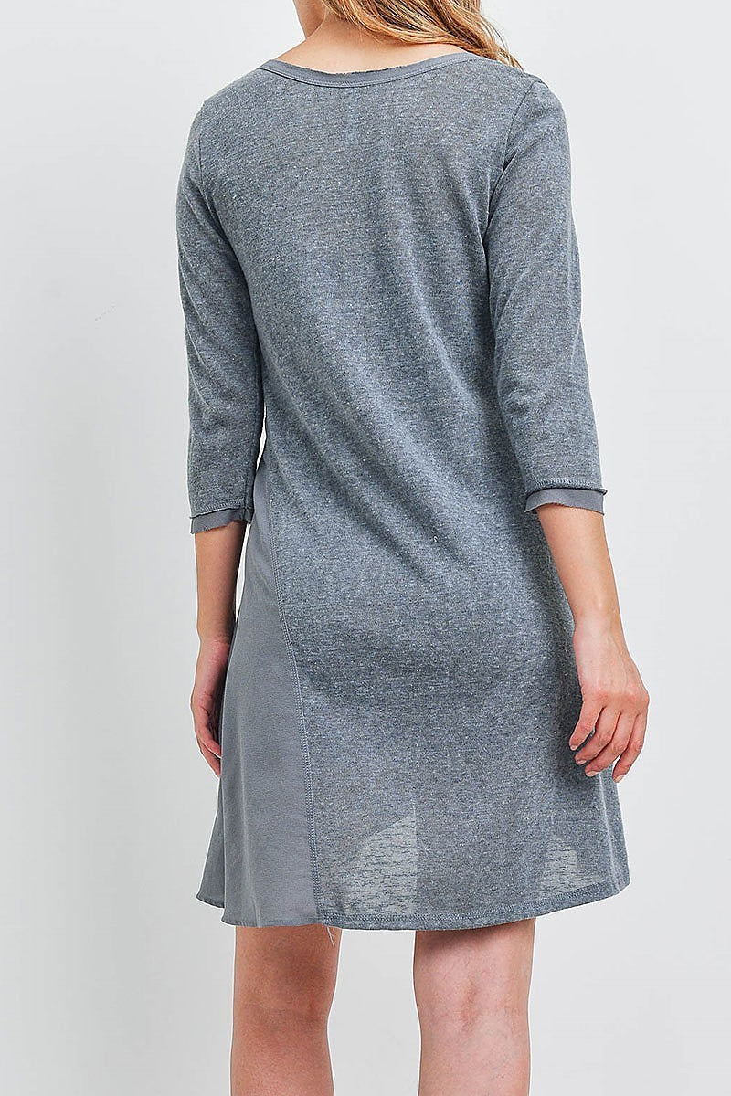 Mix fabric asymmetrical hem tunic dress (DED6419-1)