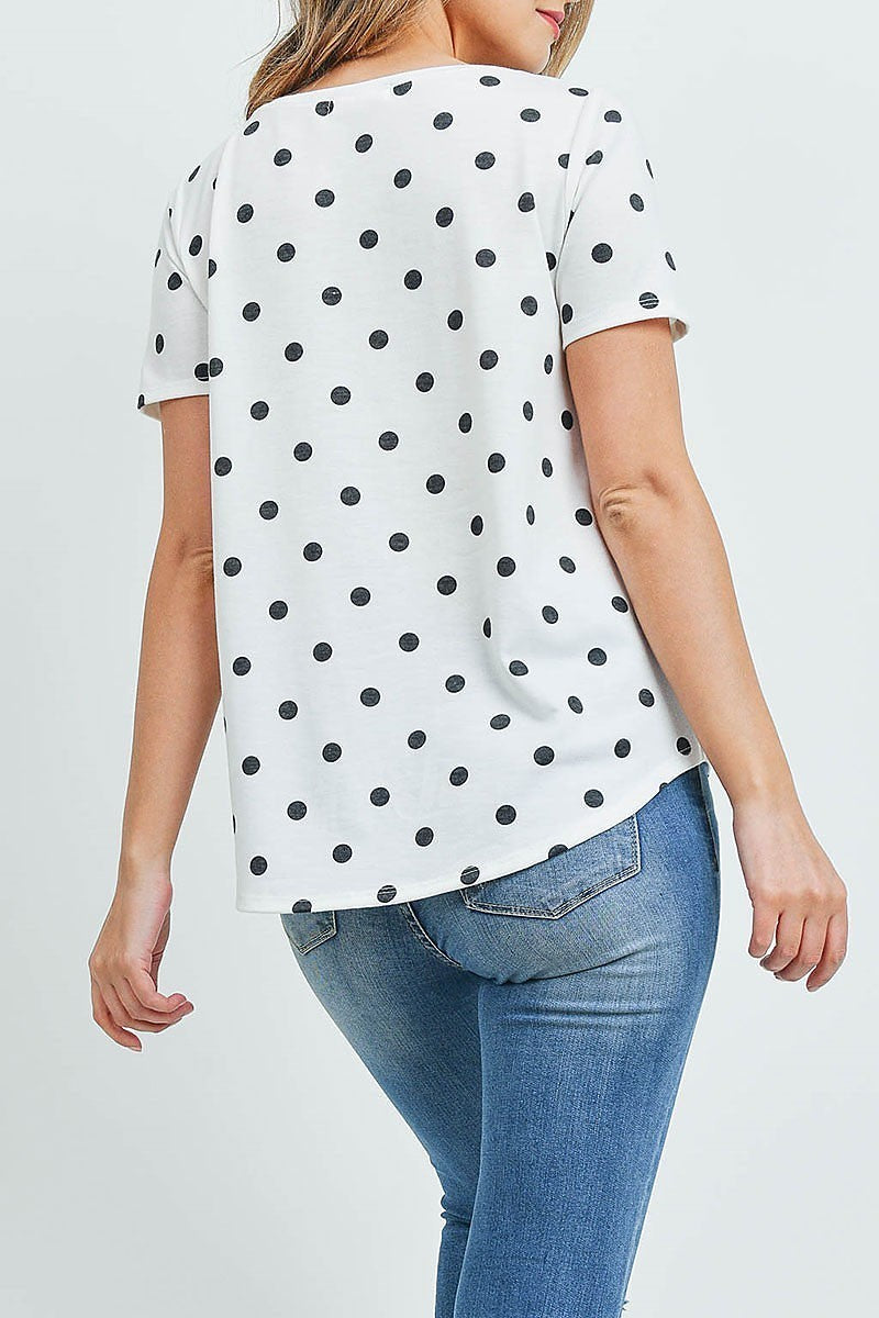 Short sleeves round hem polka dots top (EF5580)