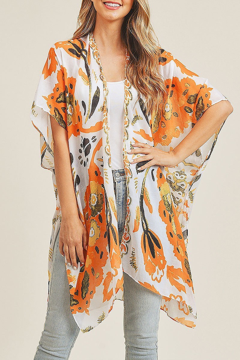 Bohemian floral print open front kimono (EF3229)