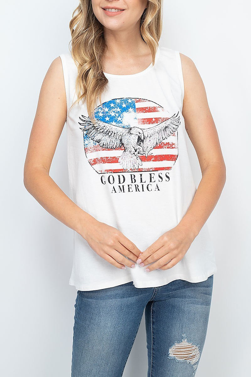 God bless america print tank top (EF1316)