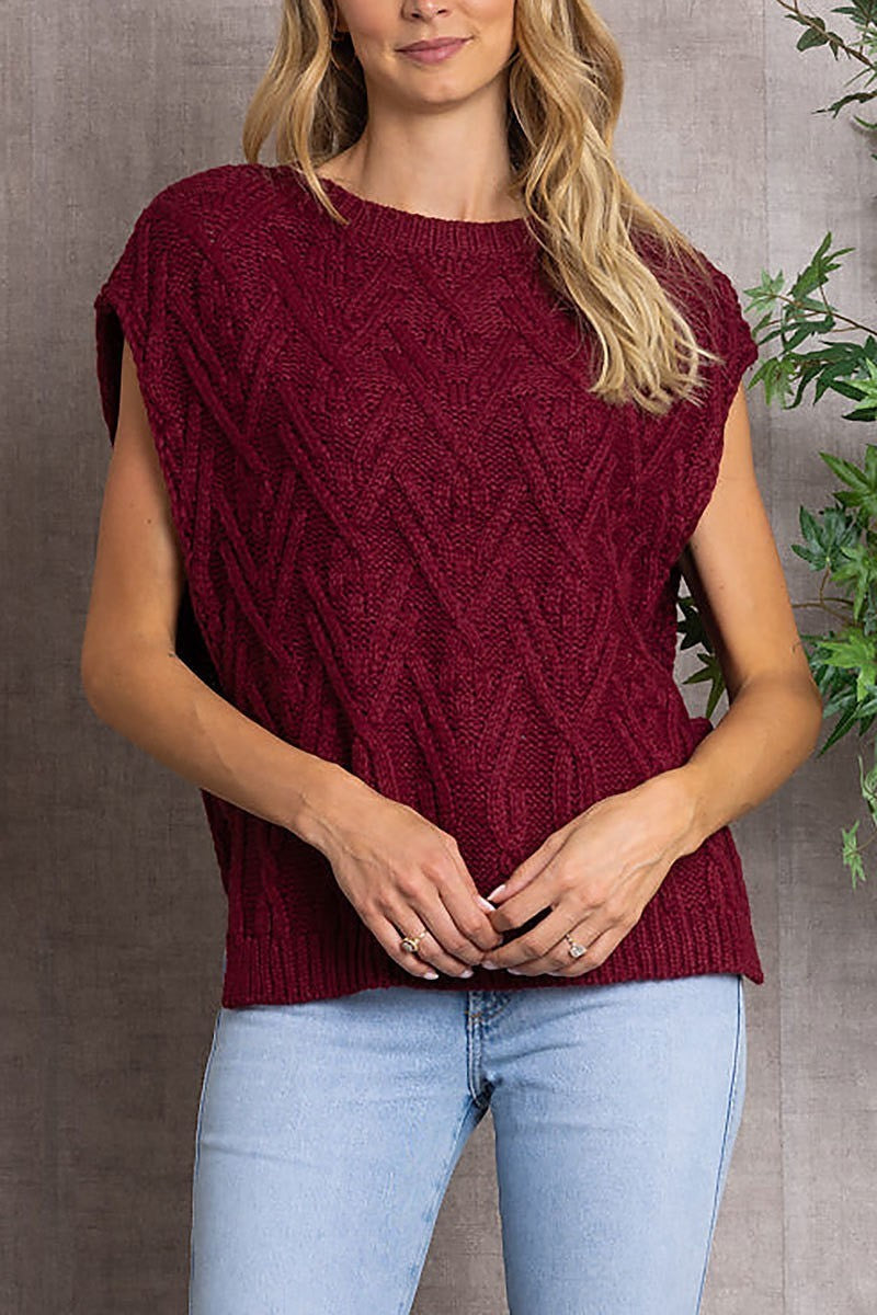 Cable knit open side sweater vest (EDSW3389)