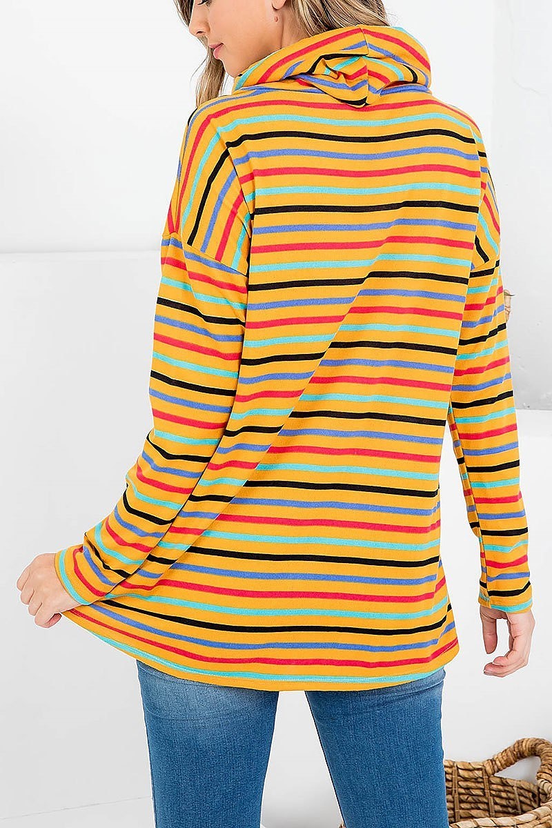 Cowl neck stripe loose fit top (EF2440)