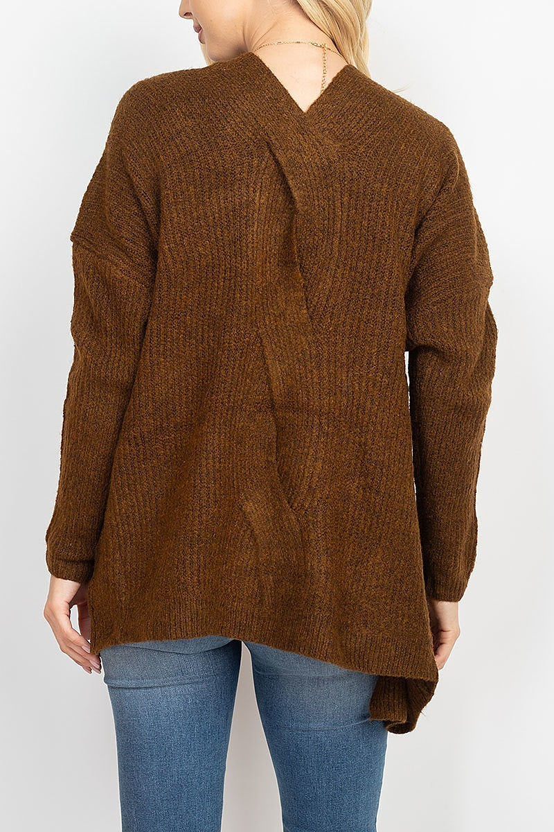 Cable back detail pocket front sweater cardigan (DGS5289)