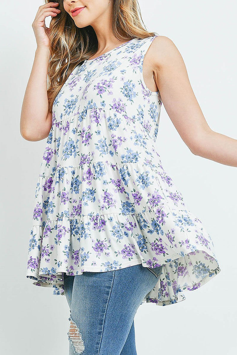 Floral print tiered ruffle tank top (ED9923)