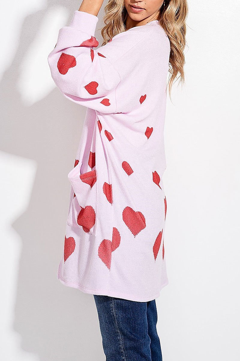 Heart all over loose fit cardigan (EF5074)