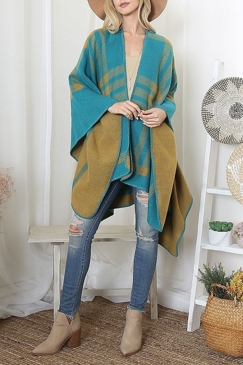 Plaid knit warmer open front kimono (DGS6095)