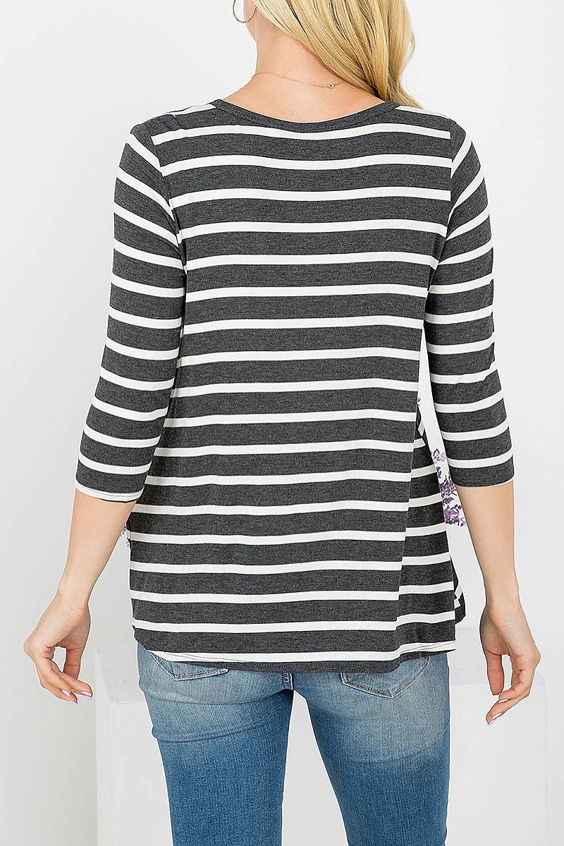 Waist tie stripe loose fit top (EF4138)