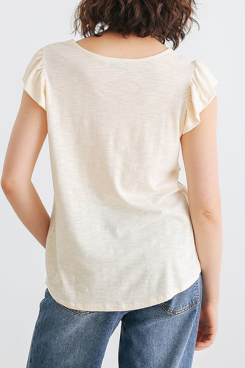 Cotton blend short sleeve round neck top (TED1937)