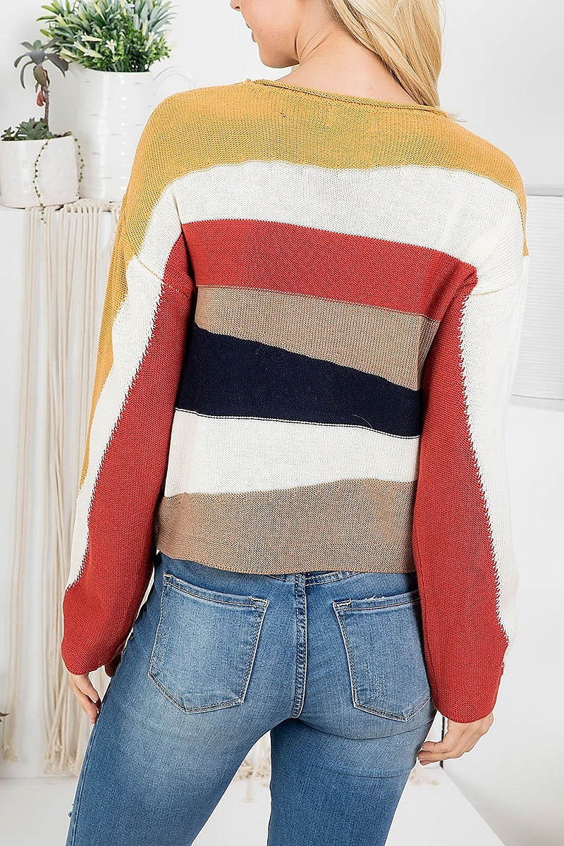 Boat neck multi color stripe sweater (DGS5630)