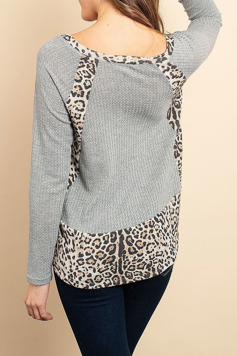 Animal print color block thermal top (ED8014)